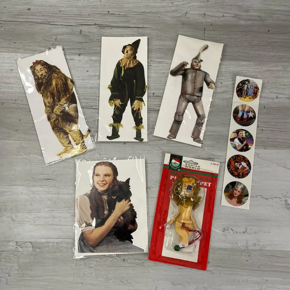 Vintage Wizard Of Oz Bundle Kurt Adler Lion Puppet Blank Cards Stickers 90s